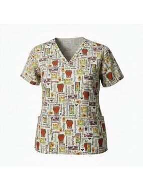 Peaches Uniforms V-Neck Scrub Top X-Large Loving Healing Caring No Size Tag READ